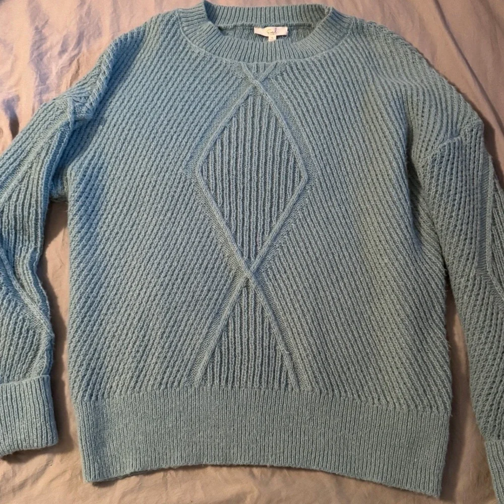 Easel Los‎ Angeles Blue Textured Diamond Rib Knit Oversized Sweater Small NWT